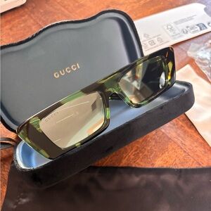 Gucci Rectangular Green Tortoiseshell Sunglasses